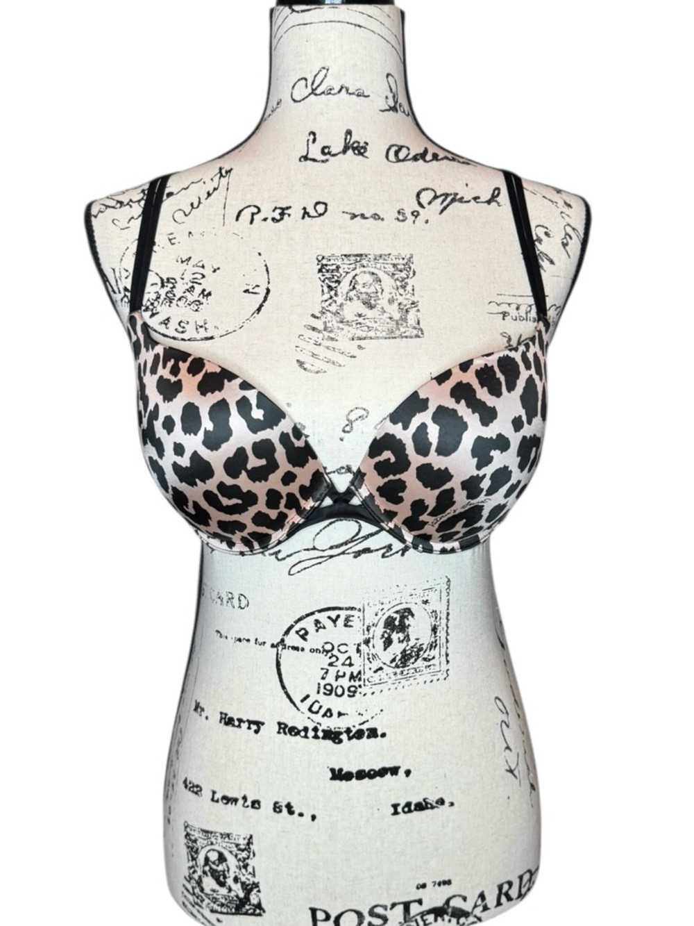 VICTORIA’S SECRET Very Sexy Push Up Padded Black/Brown Cheetah Bra Size 32DD/34D